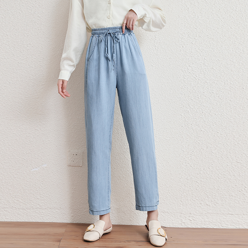 寬鬆九分冰絲哈倫薄款牛仔褲(2色)