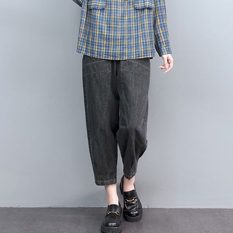 寬鬆薄款高腰九分哈倫牛仔褲(2色)