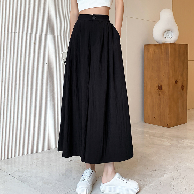 日系寬鬆高腰寬腿九分褲裙(2色)