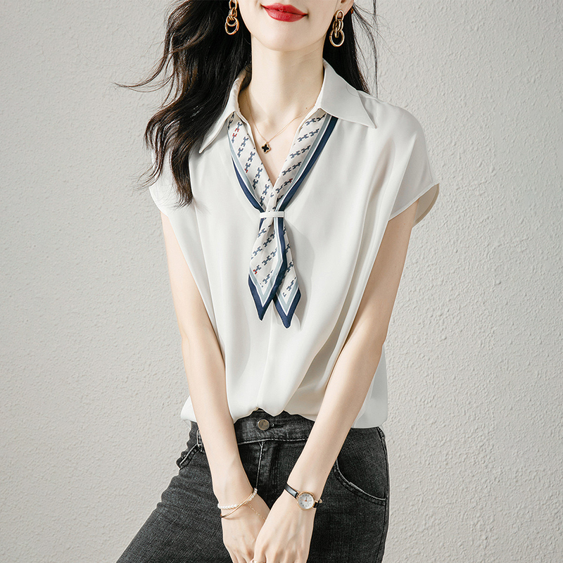 法式撞色V領可拆式領結連肩短袖襯衫(2色)