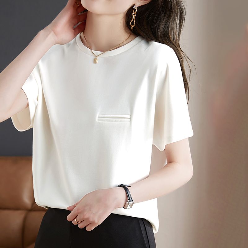 簡約寬鬆圓領口袋設計短袖T恤
