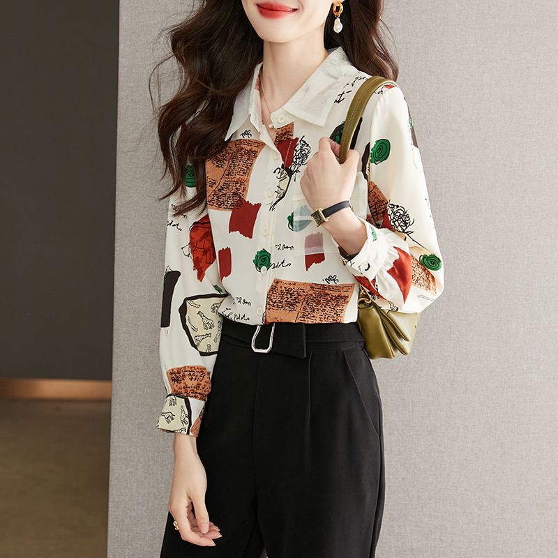 簡約休閒幾何撞色印花長袖襯衫