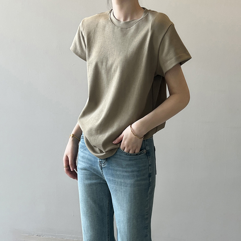 韓系墊肩圓領短袖T恤(4色)