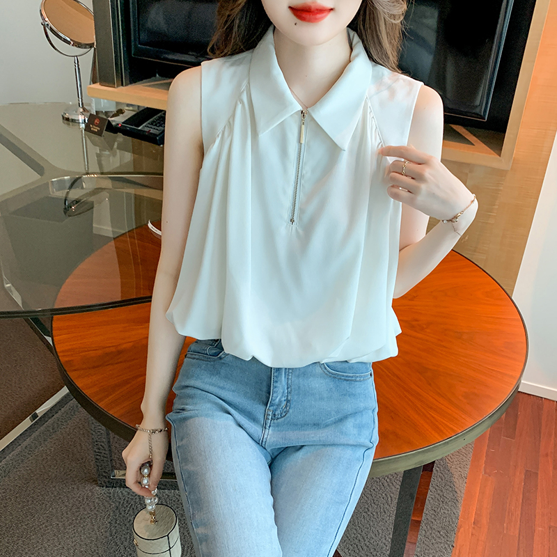 時尚小眾翻領無袖蓬鬆背心