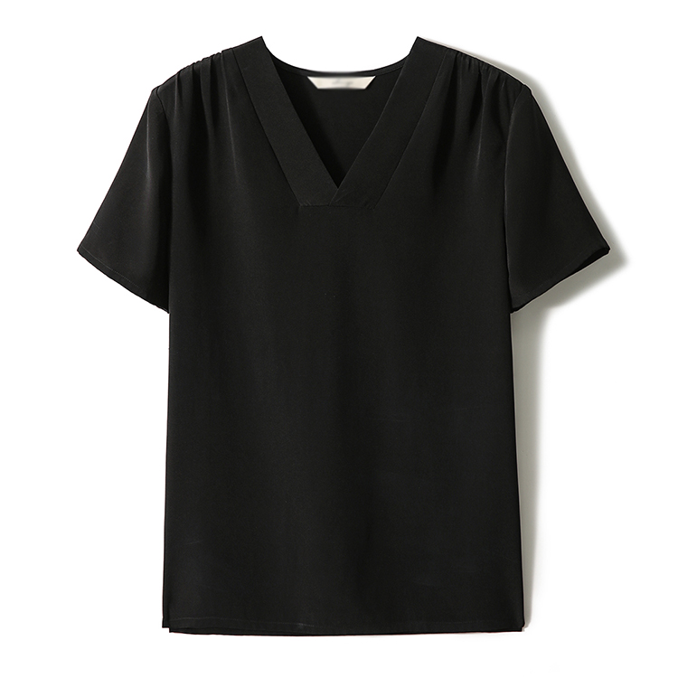 優雅經典V領肩部褶飾短袖T恤(2色)