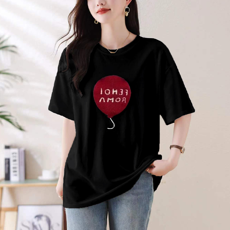 百搭圓領毛巾繡氣球短袖T恤(3色)