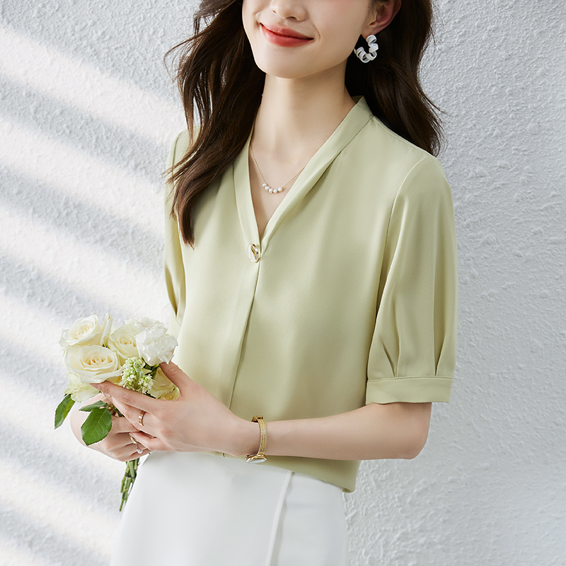 韓系百搭V領短袖襯衫(3色)