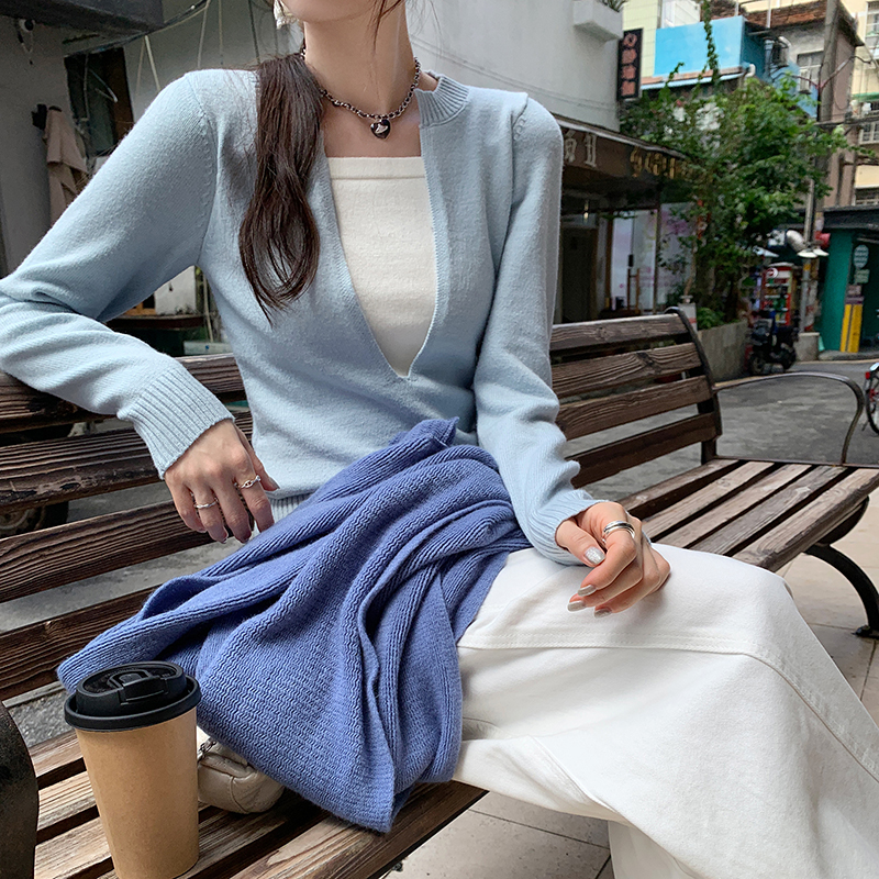 韓系撞色假兩件長袖針織衫(2色)