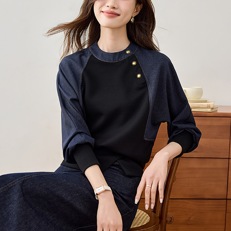 復古別緻牛仔拼接寬鬆顯瘦襯衫