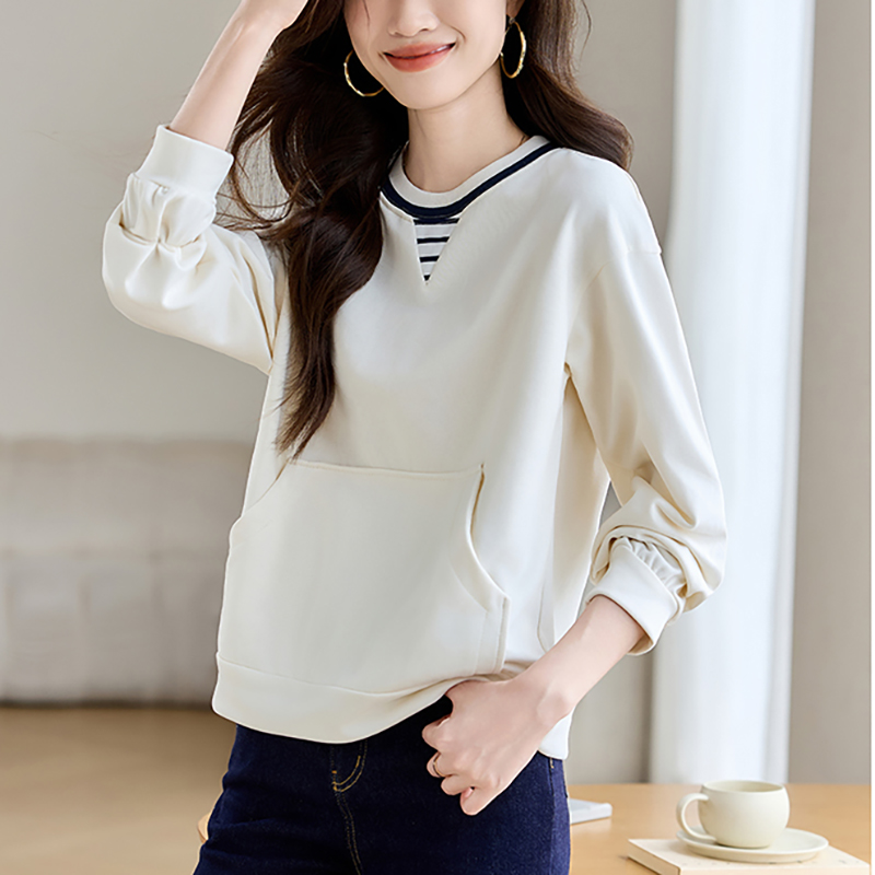 條紋拼接假兩件長袖衛衣