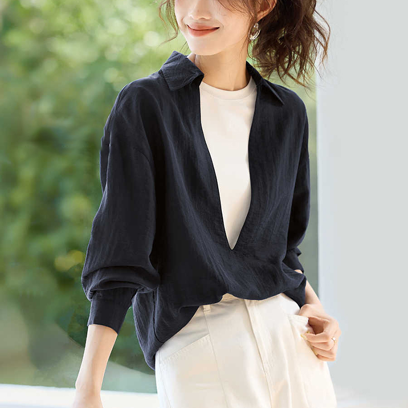法式深V內搭疊穿假兩件襯衫