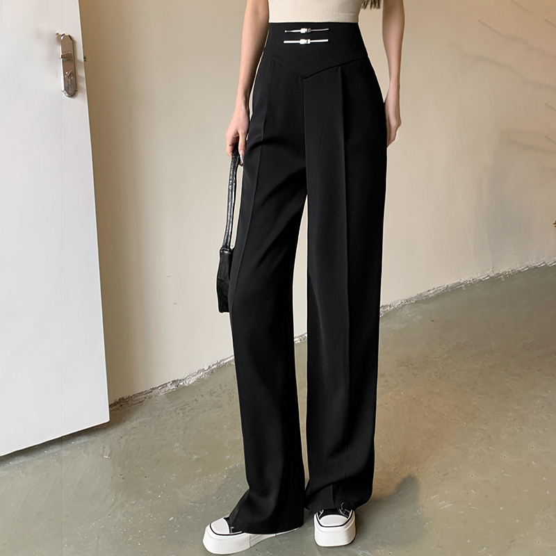 簡約高腰垂順闊腿西裝褲(2色)