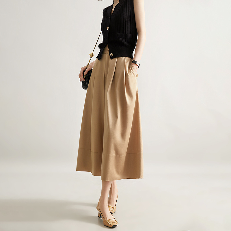 簡約高腰九分大擺闊腿褲(2色)