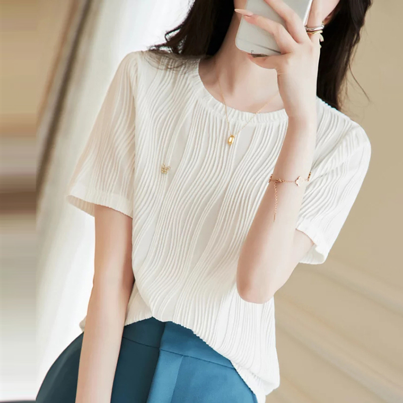 紋理感設計圓領短袖T恤(2色)