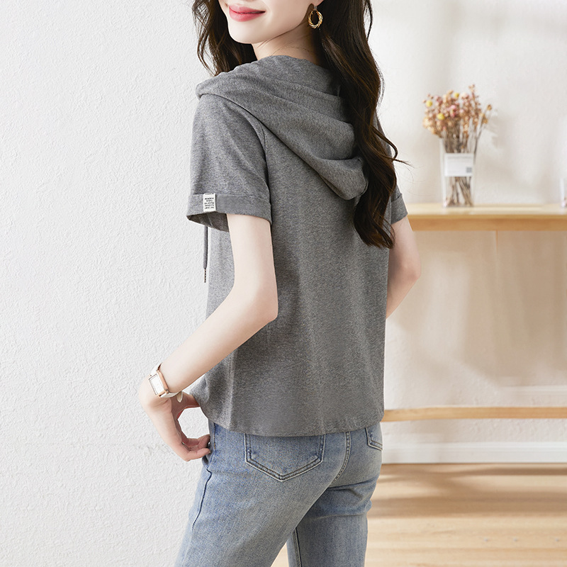 休閒連帽貼標簡約百搭T恤