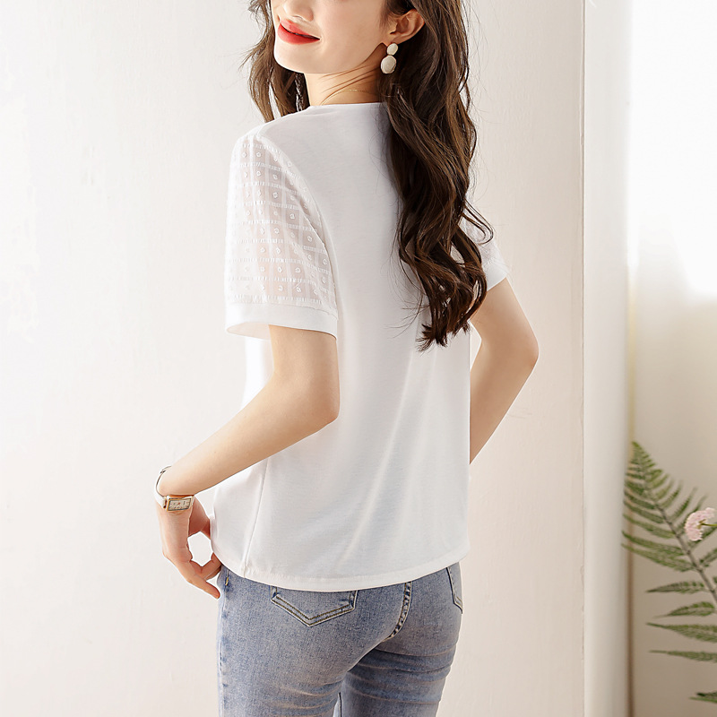 通勤百搭拼接v領短袖T恤