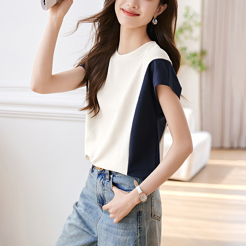休閒百搭撞色拼接短袖T恤