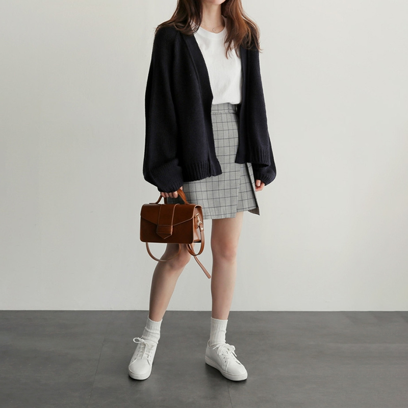 IG爆賣韓系慵懶風寬鬆短版針織開襟衫(3色)