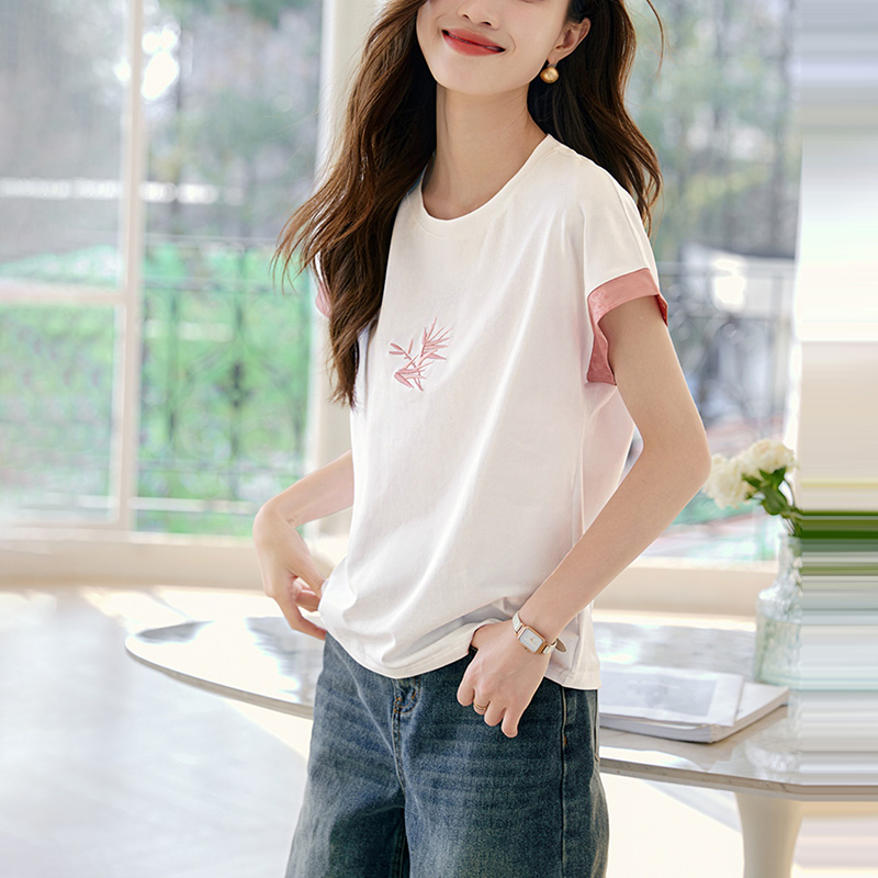 時尚百搭圓領撞色短袖T恤