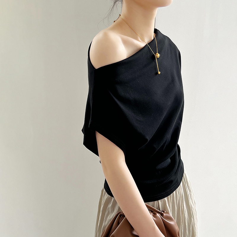 法式一字領露肩短袖T恤(3色)