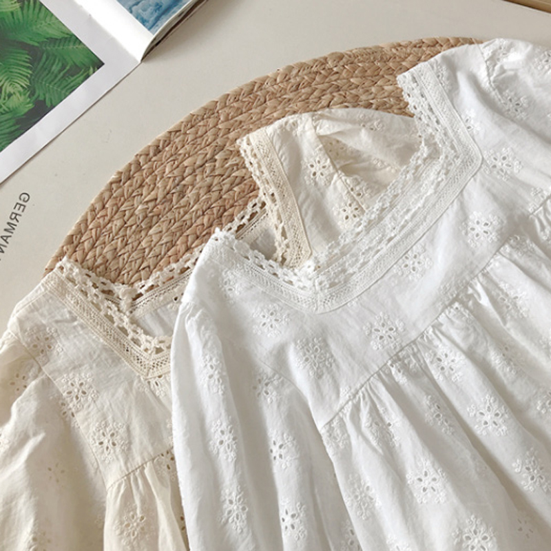 優雅方領鏤空鉤花連肩袖娃娃衫(2色)