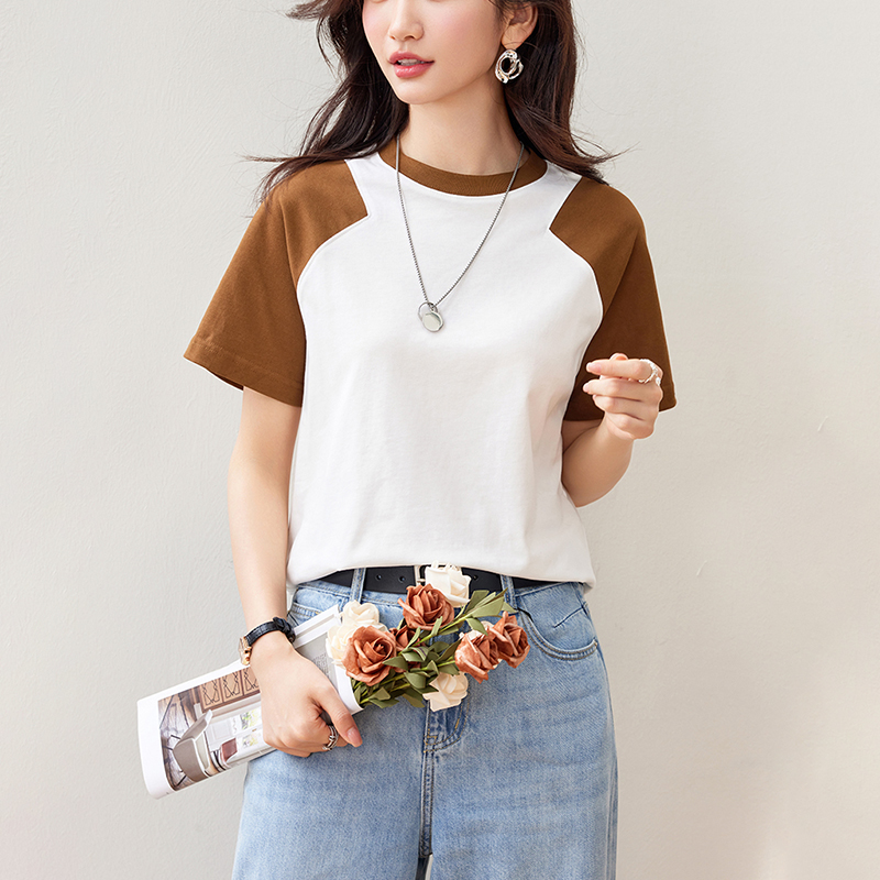 小眾設計撞色圓領寬鬆短袖T恤(2色)