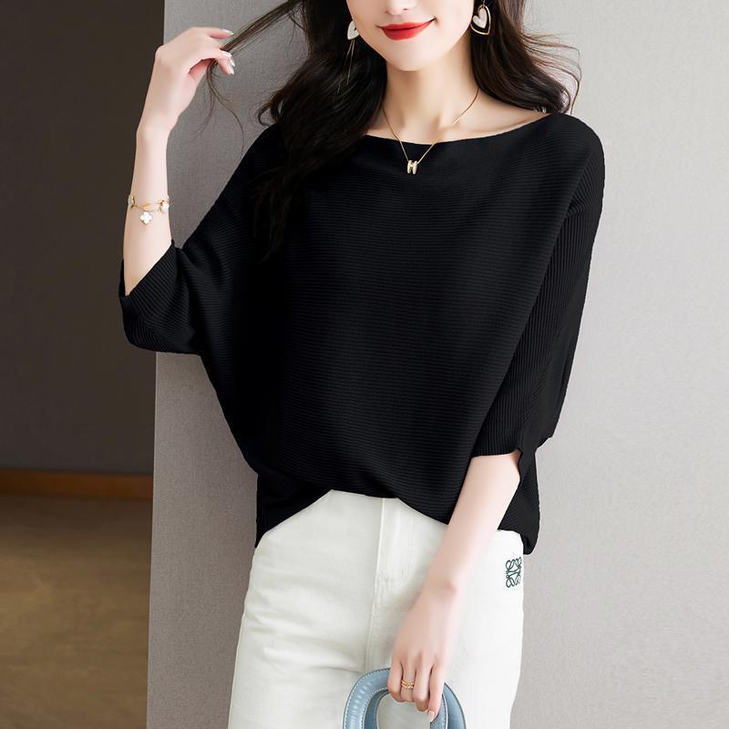 洋氣一字領蝙蝠短袖T恤(3色)