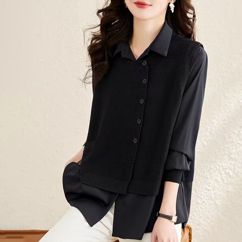 寬鬆休閒襯衫+針織馬甲兩件套(4色)