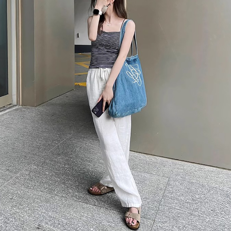 休閒高腰軟糯直筒闊腿褲(2色)