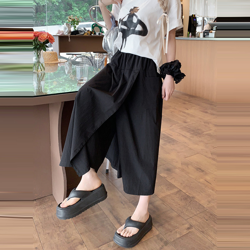 休閒高腰垂感闊腿七分裙褲(3色)