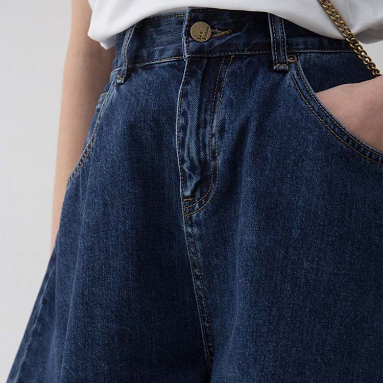 復古高腰A字型寬褲牛仔短褲