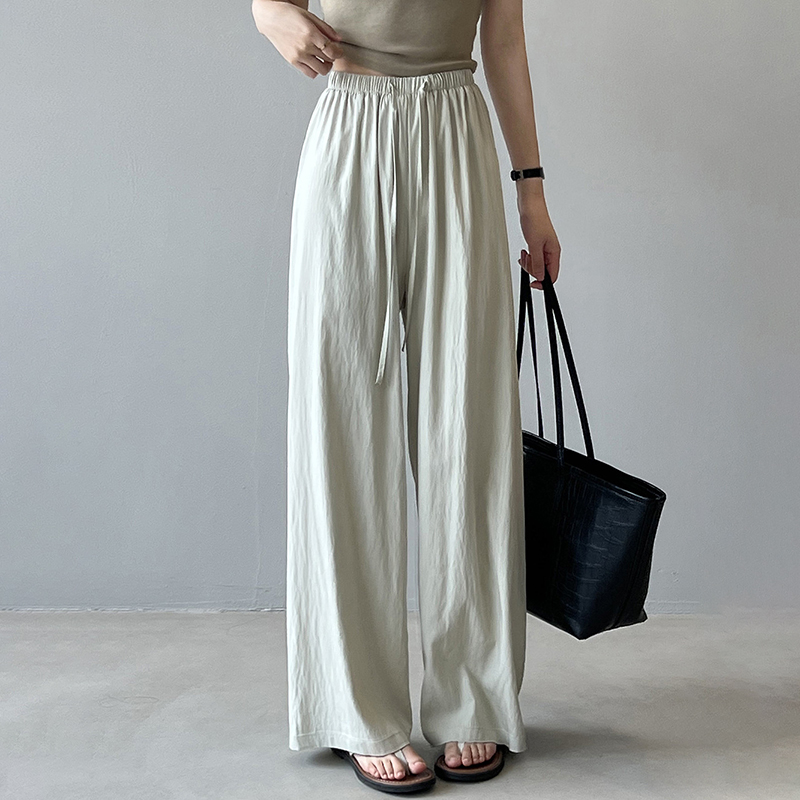 慵懶風肌理垂感拖地直筒休閒褲(5色)