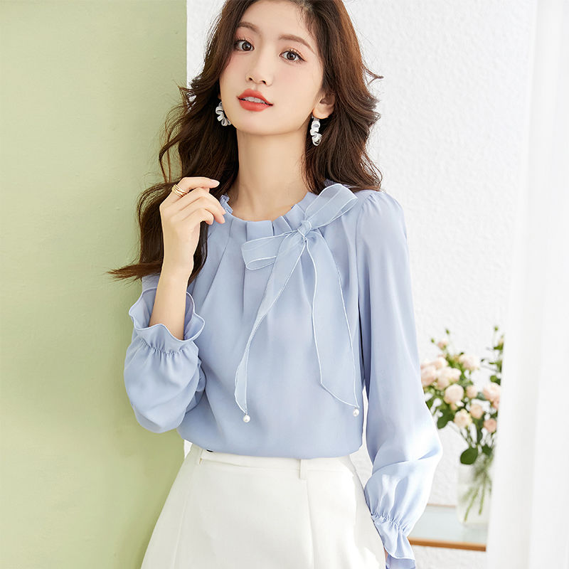 百搭洋氣蝴蝶結長袖襯衫(3色)