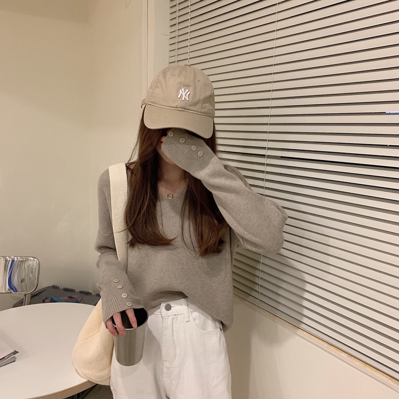 韓版寬鬆v領長袖套頭針織衫(5色)