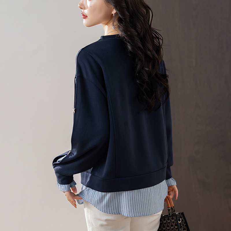 休閒圓領拼接假兩件衛衣