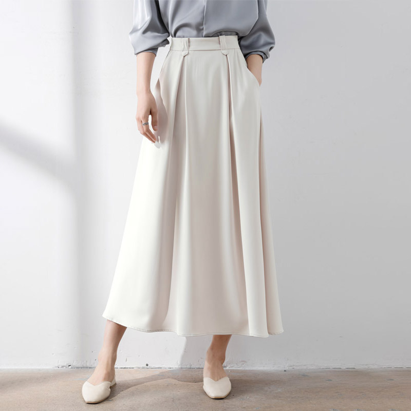 法式高腰A字百褶大擺半身裙(2色)