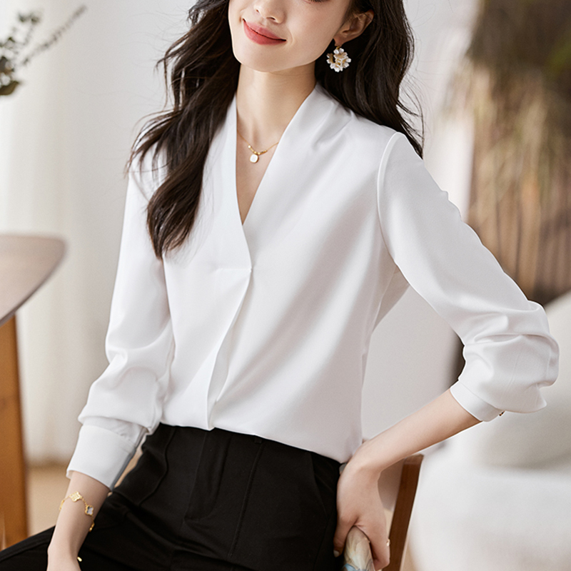 韓系百搭V領顯瘦長袖襯衫