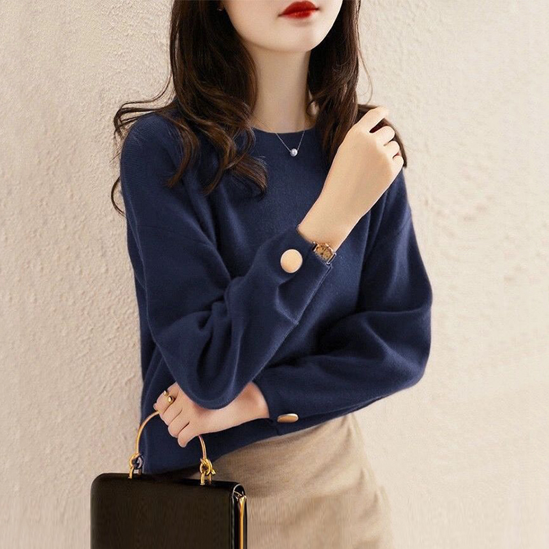 時尚洋氣圓領長袖針織毛衣(3色)