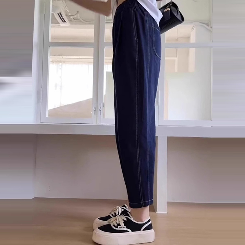 新款高腰寬鬆直筒牛仔褲