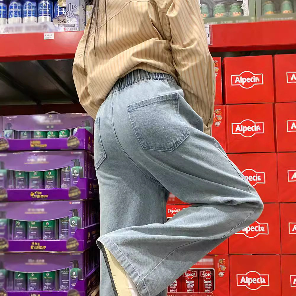 高街潮牌寬鬆拖地直筒牛仔褲