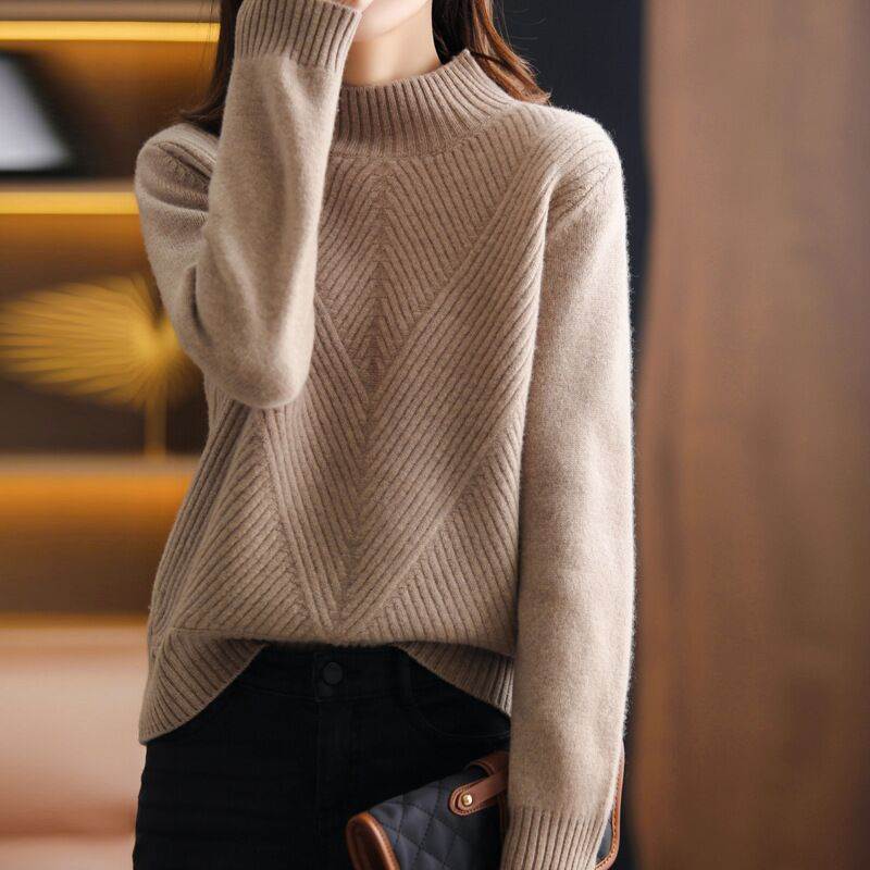 半高領百搭厚外穿寬鬆針織衫(4色)