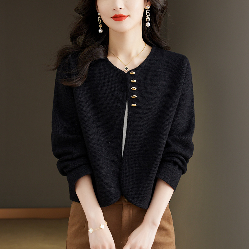 小香風低圓領紐扣裝飾短外套(2色)