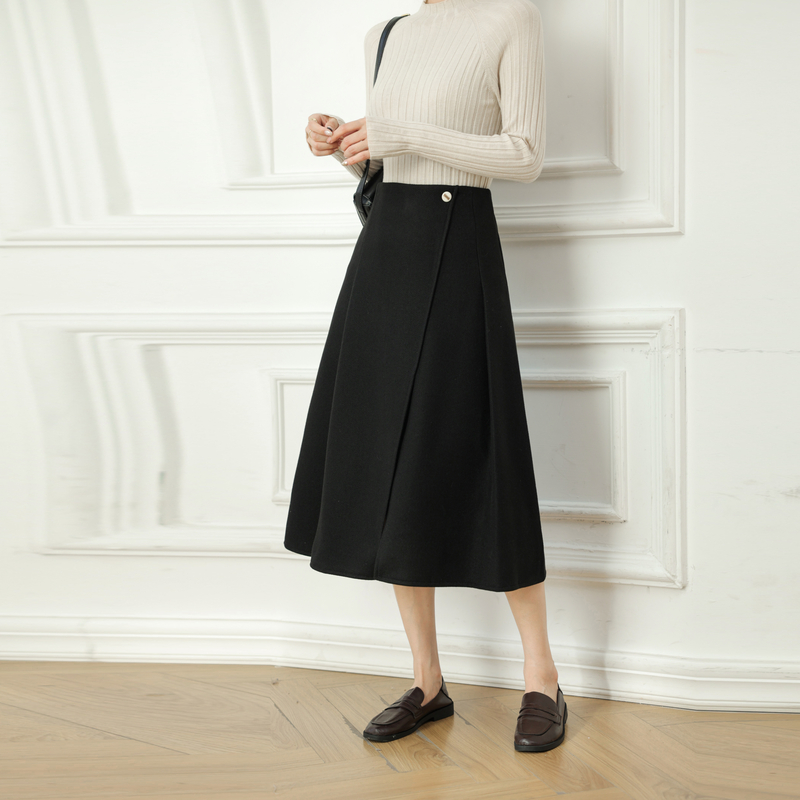 復古氣質毛呢保暖開叉A字半身裙