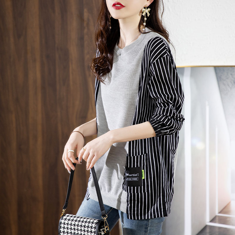 寬鬆顯瘦圓領休閒慵懶假兩件衛衣