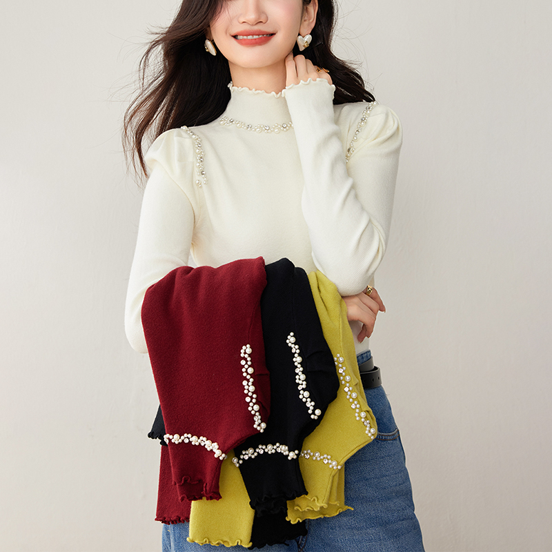 半高領木耳邊長袖正肩針織衫(4色)