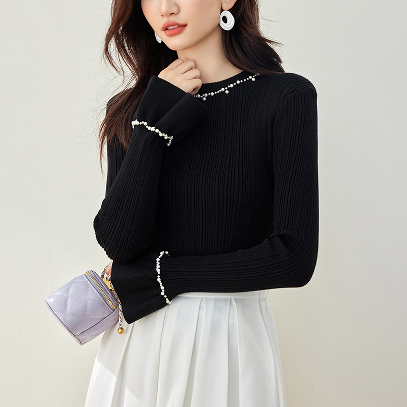 釘珠半高領感喇叭袖針織衫