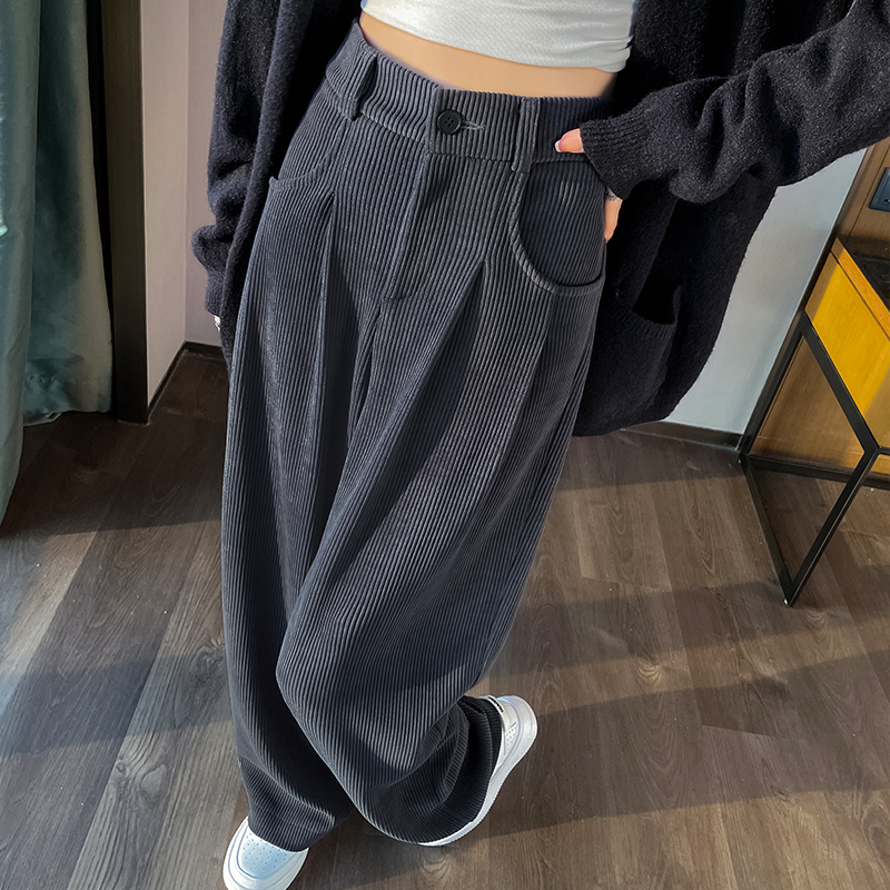 休閒高腰垂感直筒闊腿褲(3色)