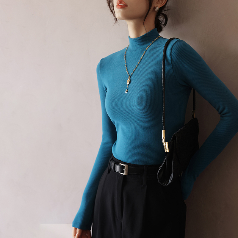 螺紋半高領內搭長袖修身打底衫(7色)