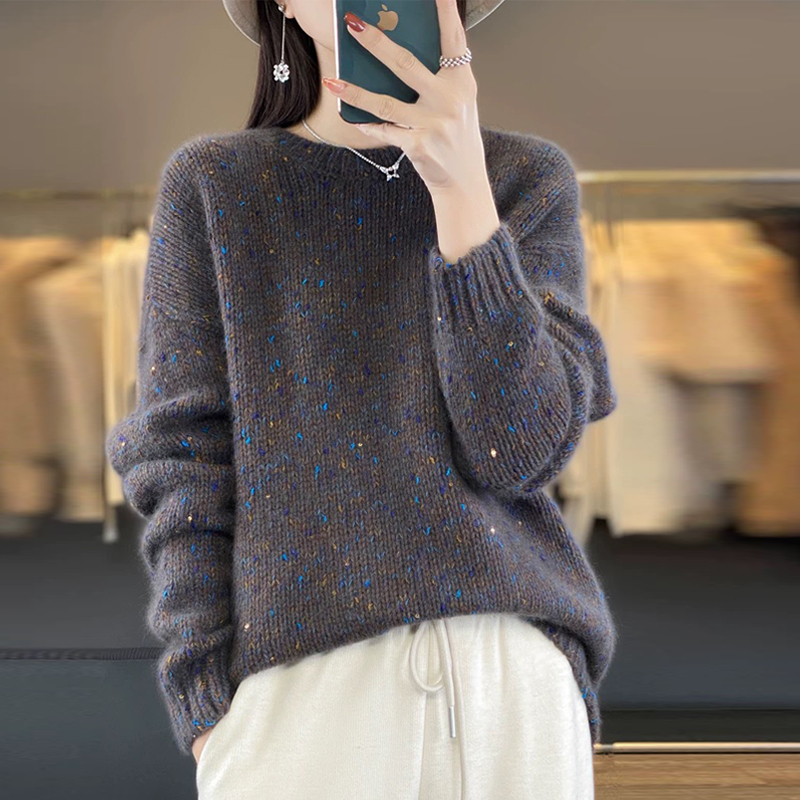 百搭珠片圓領長袖針織衫