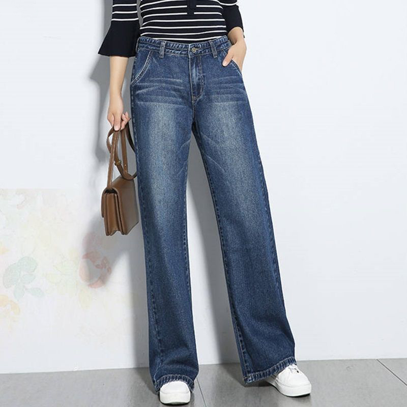 顯瘦復古高腰闊腿寬鬆直筒牛仔褲裝